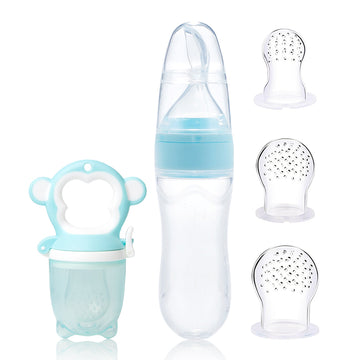 Set de hranire pentru bebelusi 5 in 1 - Model ursulet, 6 luni+, diverse culori, silicon+PP